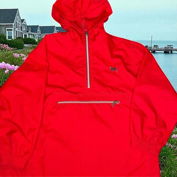 The Black Dog Red Kids Quarter Zip 7/8 Windbreaker Rain Jacket Hooded Pullover - Picture 1 of 16